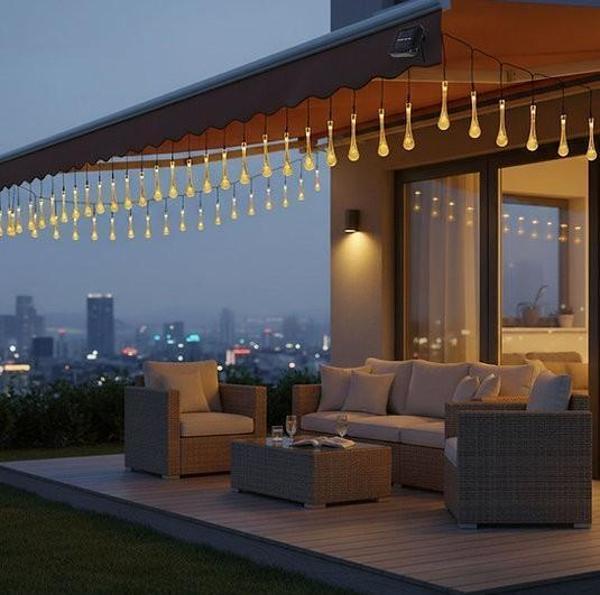 Damla Şeklinde 50 Led Güneş Enerjili Bahçe Balkon Aydınlatma 7 Metre ışık - Image 1