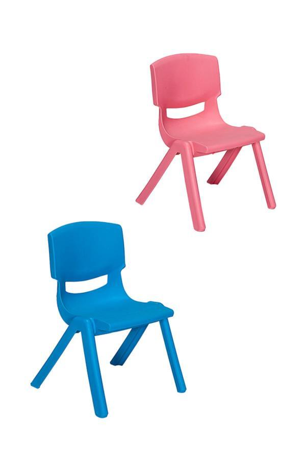 Mobetto 2 Adet Kreş Anaokulu Çocuk Sandalyesi Sert Plastik- Mavi/Pembe - Image 1