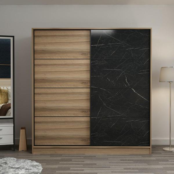 Minar Kale 2 Kapaklı Sürgülü Dolap 180 Cm - Dore/Royal Mermer 190CM - Image 1