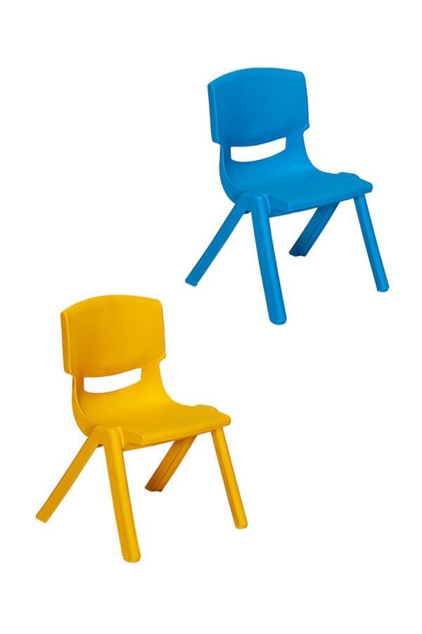 Mobetto 2 Adet Kreş Anaokulu Çocuk Sandalyesi Sert Plastik- Sarı/Mavi - Image 1