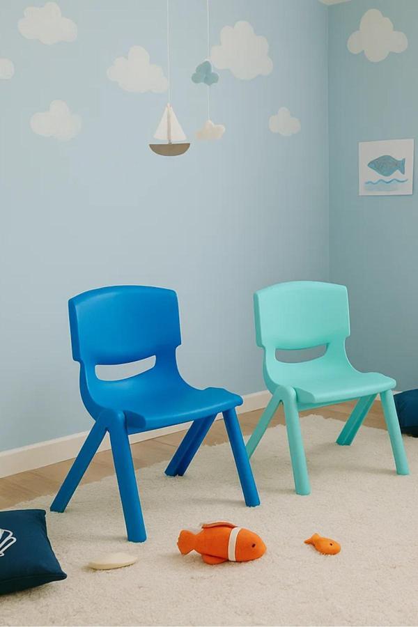 Mobetto 2 Adet Kreş Anaokulu Çocuk Sandalyesi Sert Plastik- Turkuaz/Mavi - Image 1
