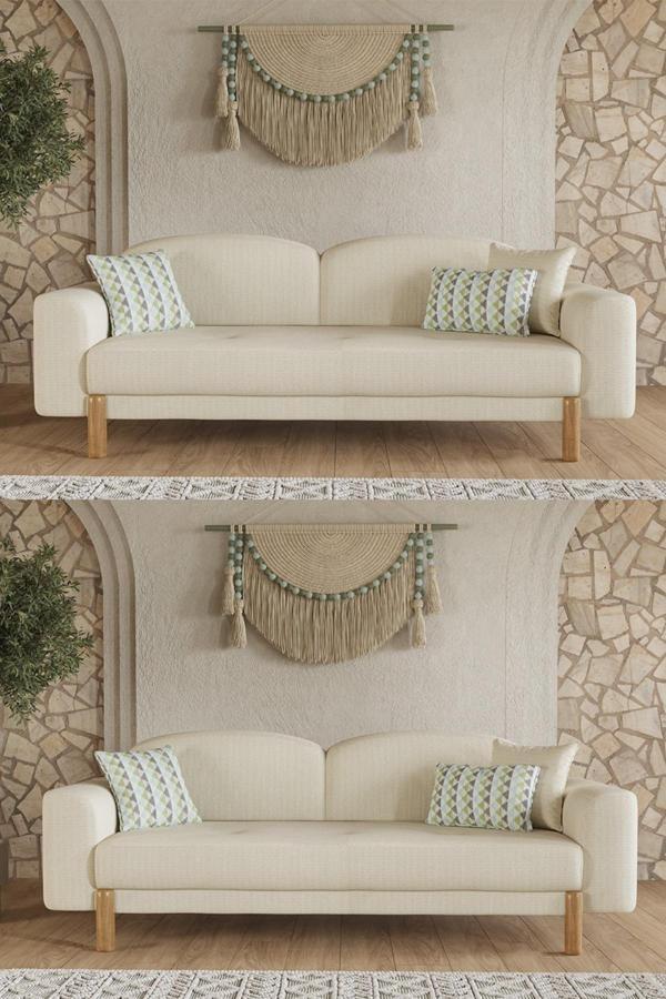 Modalife Bohem Plus Üçlü Koltuk - Krem - Image 1