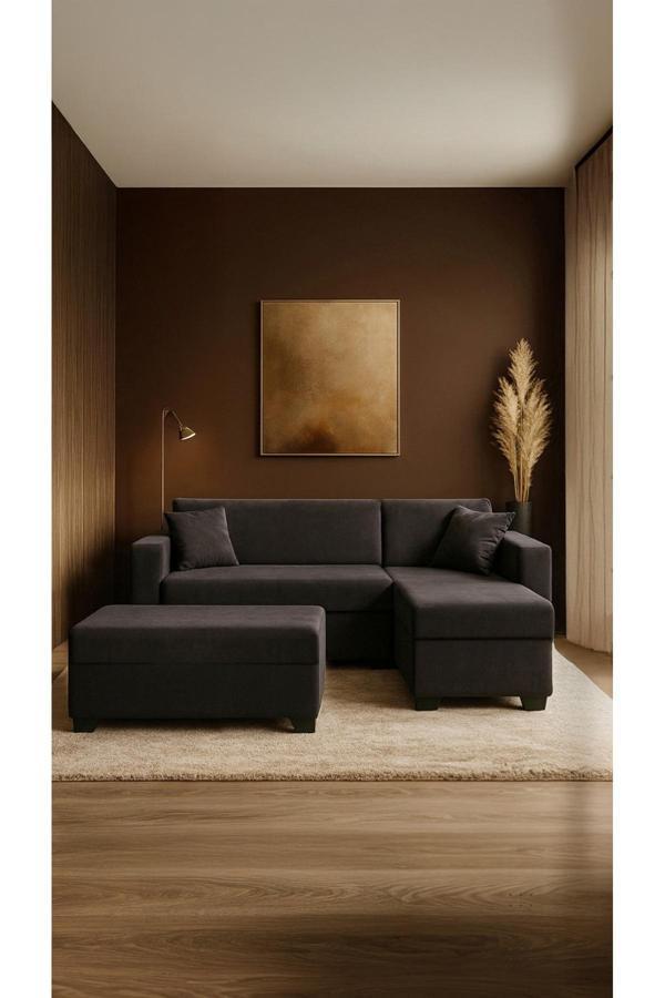 Mobetto Alberta Puflu Köşe Takım - Antrasit / Salon & Oturma Odası - Image 1