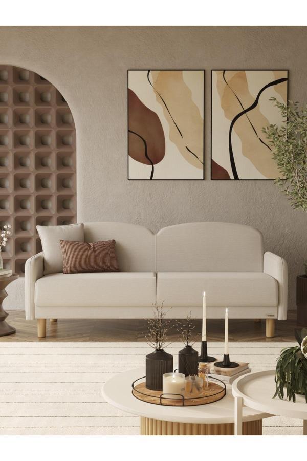 ModaLife Eco Bohem Üçlü Koltuk & Kanepe - Krem - Image 1