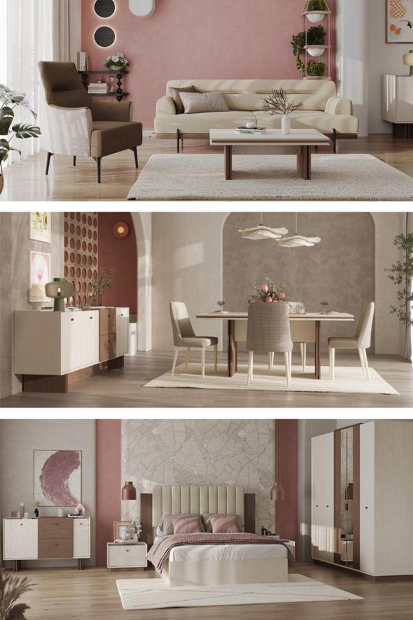 Modalife Linen Midi Düğün Paketi - Oturma Grubu / Yatak Odası Takımı / Yemek Odası Takımı - Image 1