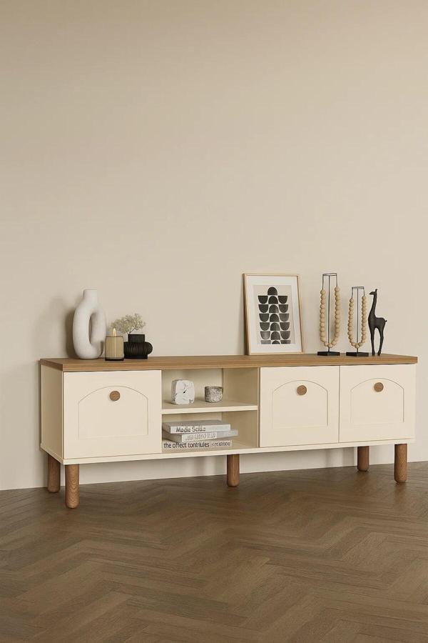 Modalife Bohem Krem Tv Ünitesi – 180 Cm – Modern Ve Şık Tasarım – Yüksek Ayaklı – Geniş Depolama Alanı - Image 1