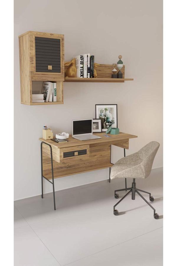 Mobetto Arya Raflı 59X120 Cm Çalışma Masası Bilgisayar Masası Ofis Ders Yemek Masası Atlantik Çam - Image 1