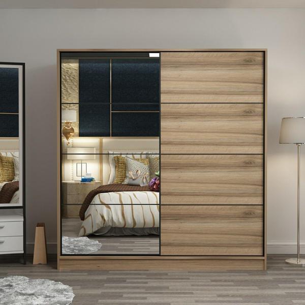 Minar Kale 2 Kapaklı Aynalı Sürgülü Dolap 180 Cm - Dore 210CM - Image 1