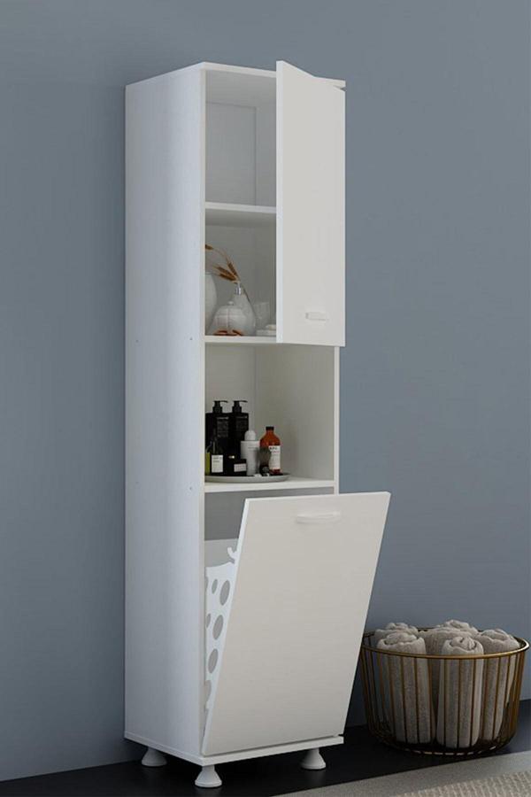 Sandalie Mina Sepetli Çok Amaçlı Dolap Banyo Dolabı Kiler Dolap Çamaşır Sepetli / Beyaz - Image 1