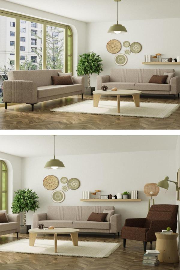 Modalife Mitra 3+3+1 Salon&Oturma Odası Koltuk Takımı - Krem&Kahve - Image 1