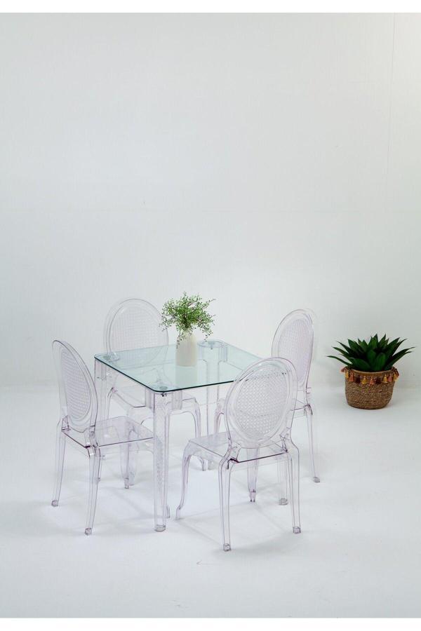 Sandalie Sermetto 80X80 Masa / 4 Adet Otto Sandalye Takımı - Şeffaf - Image 1
