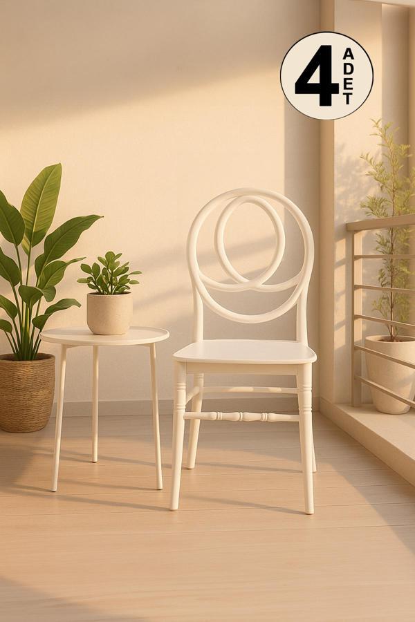 Sandalie Opal 4 Adet Beyaz Mutfak Sandalyesi, Yemek, Bahçe, Kafe, Modern Sandalye - Image 1