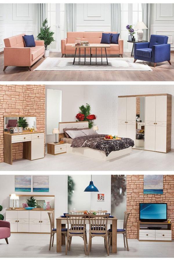 Modalife Alvin Üçlü Midi Düğün Paketi - Oturma Grubu / Yatak Odası Takımı / Yemek Odası Takımı - Image 1