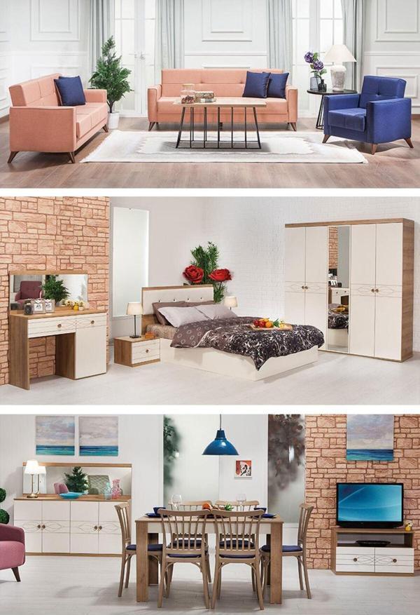 Modalife Alvin Üçlü Midi Düğün Paketi - Oturma Grubu / Yatak Odası Takımı / Yemek Odası Takımı - Image 1