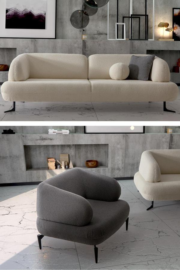 Mobetto Rose 3+1 Salon&Oturma Odası Koltuk Takımı - Krem&Antrasit - Image 1