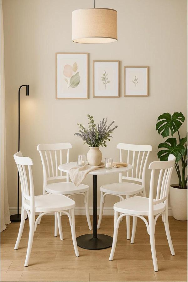 Sandalie 4 Adet Alara Beyaz Mutfak Sandalyesi, Yemek, Bahçe, Kafe, Modern Sandalye - Image 1