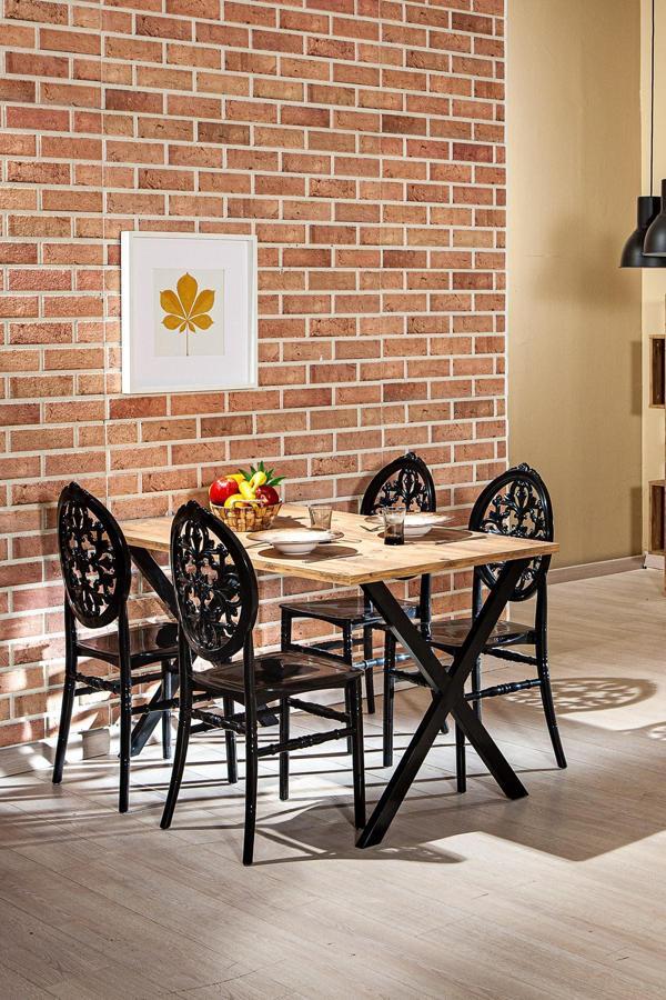 Mobetto Home Maxima Ceviz/ Venüs Sandalye Masa Takımı-Siyah - Image 1