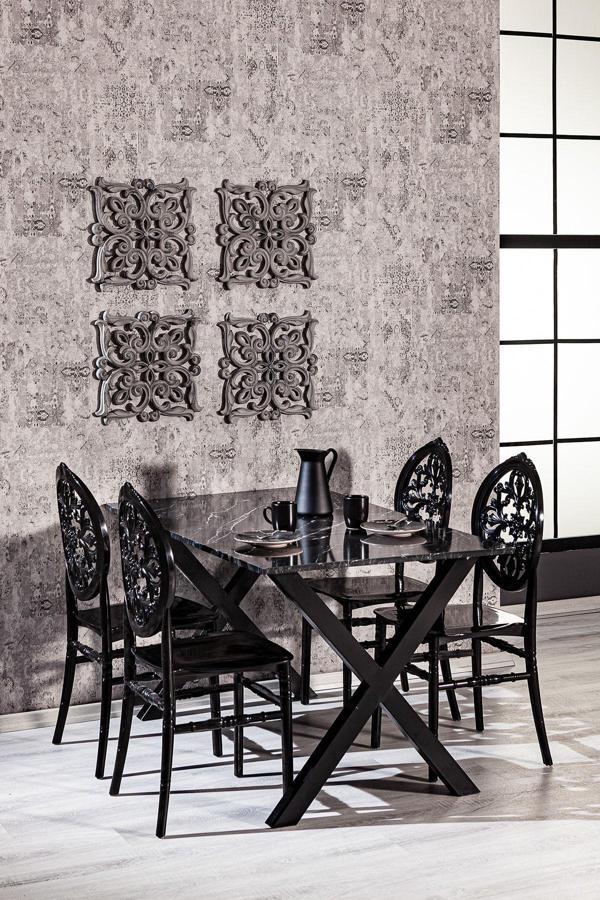 Mobetto Home Maxima Mermer Desenli / Venüs Sandalye Mutfak Masa Takımı - Siyah - Image 1