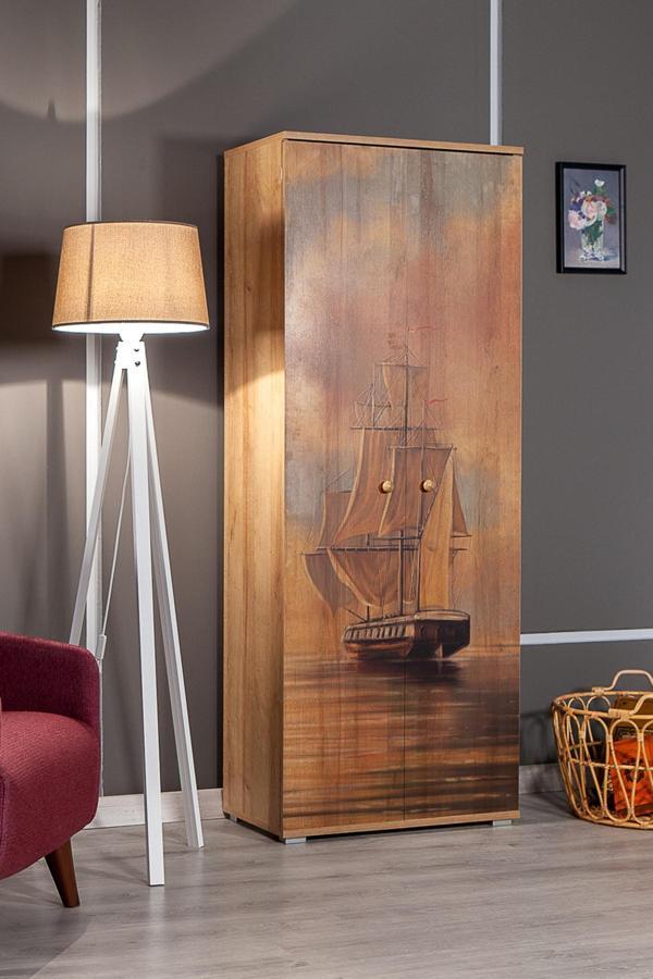 Mobetto Home Nora Okyanus 5 Raflı 2 Kapaklı Ayakkabılık Çok Amaçlı Dolap - Image 1