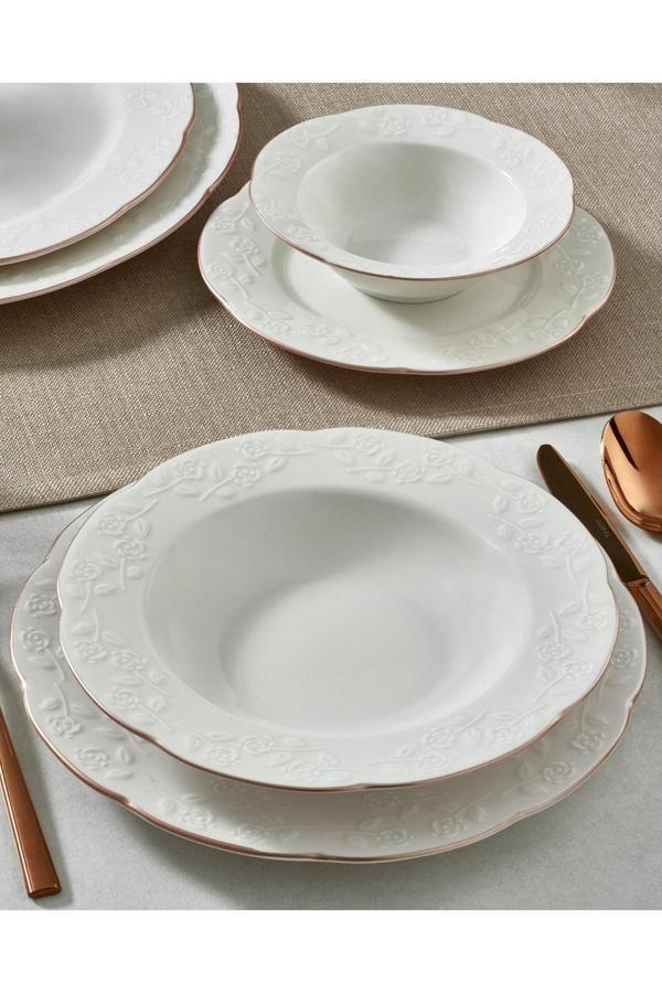 Güral Porselen Carmina 24 Parça 6 Kişilik Bone Boya File Yemek Takımı - Image 1