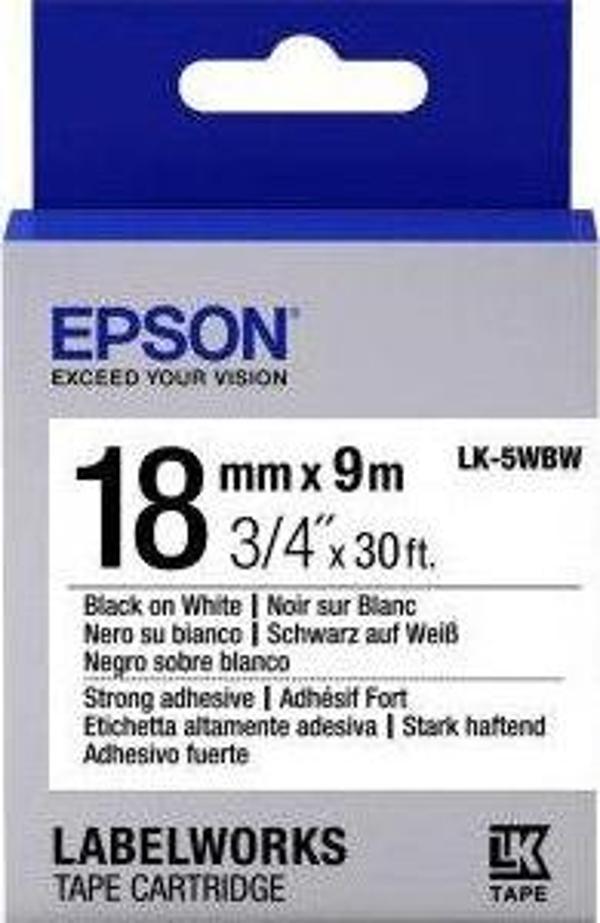 Epson Lk-5Wbw Strong Siyah Üzeri Beyaz 18 mm 9 m Etiket - Image 1