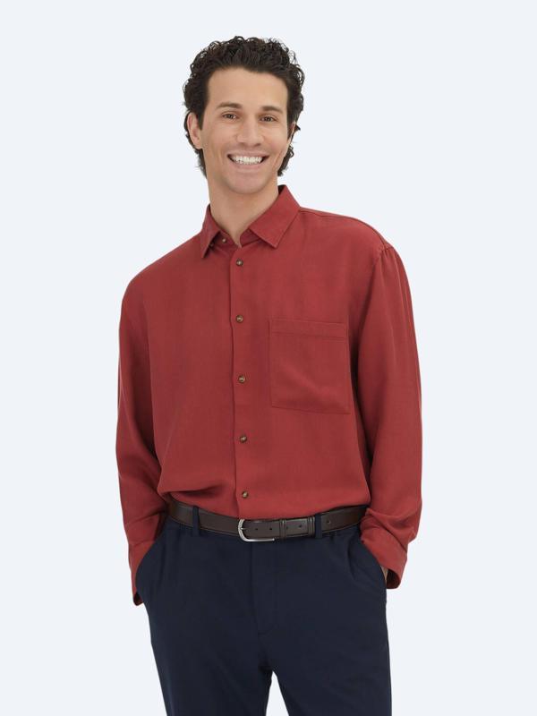 Kırmızı Fitilli Oversize Fit Dokuma Casual Gömlek - Image 1