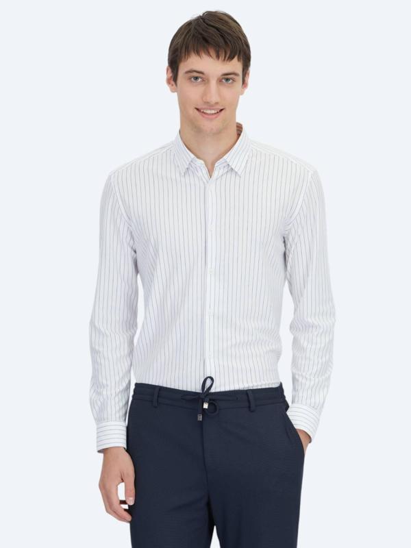 Lacivert Çizgili Regular Fit Spor Pamuk Karışımlı Gömlek - Image 1