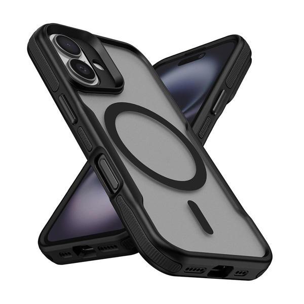 iPhone 16 Uyumlu Magsafe Şarj Özellikli Renkli Kenar Airbag Şeritli MKST Lamer Kapak-Siyah - Image 1