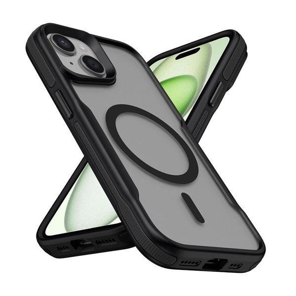 iPhone 14 Plus Uyumlu Magsafe Şarj Özellikli Renkli Kenar Airbag Şeritli MKST Lamer Kapak-Siyah - Image 1