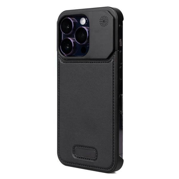 Apple iPhone 14 Pro Max Kılıf Magsafe Şarj Özellikli Mekanizmalı Koku Hazneli MKST Mostar Kapak-Siya - Image 1