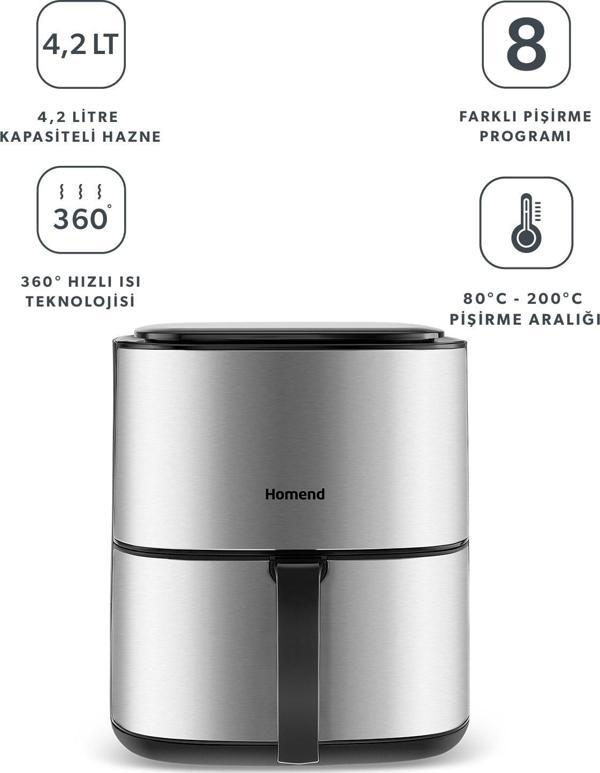 Homend Airfryday 2506h 8 Farklı Program 4,2 Litre Inox Airfryer - Image 1