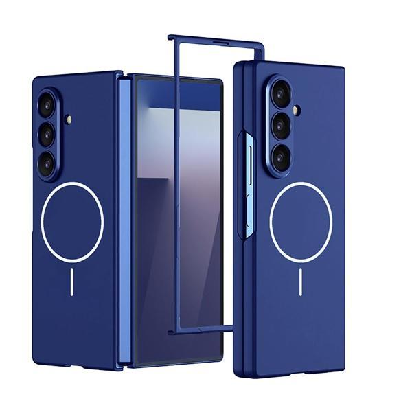 Galaxy Z Fold 7 Kılıf Wireless Şarj Özellikli Zore Kıpta M-safe Kapak - Lacivert - Image 1