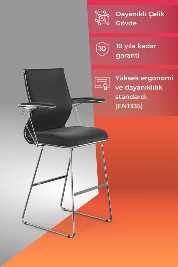 Ergolife Sit 10 Sandalye | Krom Ayaklı, Deri Kaplama, Siyah, Bar Sandalyesi -178.22.1.778 - Image 1