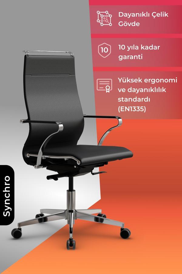 Ergolife Synchrosit Well Ergonomik Ofis Sandalyesi | Siyah, Deri Çalışma Sandalyesi - 265.5D.1.544 - Image 1