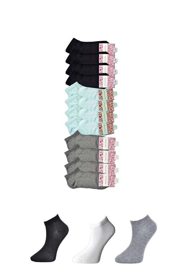 Siyah Gri ve Beyaz Kadın Bilek Çorap 12 çift - Image 1