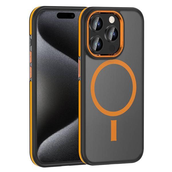 iPhone 15 Pro Kılıf Magsafe Şarj Özellikli Mat Görünümlü MKST Ant Kapak - Turuncu - Image 1