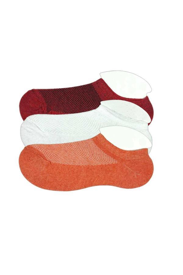 3 Adet Çocuk Sneaker Patik Çorap Bordo Beyaz Turuncu - Image 1