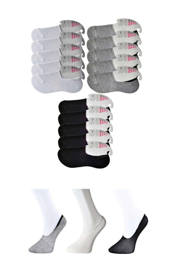 Siyah Gri ve Beyaz Kadın Babet Çorap 15 çift - Image 1