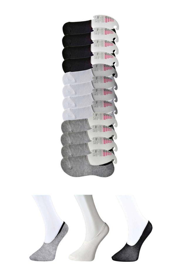 Siyah Gri ve Beyaz Kadın Babet Çorap 12 çift - Image 1