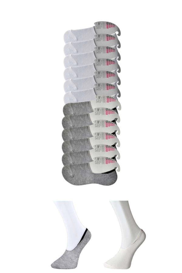 Gri ve Beyaz Kadın Babet Çorap 12 çift - Image 1