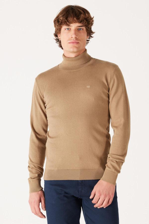 Wrangler Pamuklu Regular Fit Balıkçı Yaka Erkek Kazak W8D42P M24 BEJ - Image 1