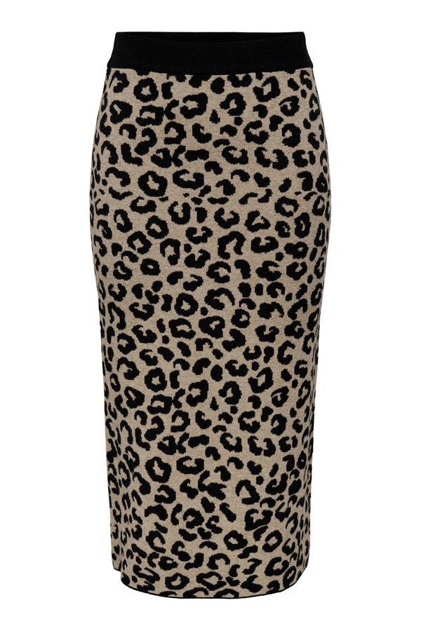 Only Onlib Slim Fit Midi Boy Leoparlı Bayan Etek 15350672 SİYAH-BEJ - Image 1