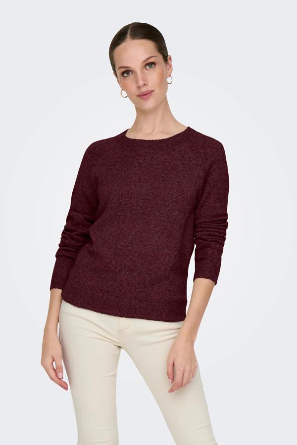 Only Onlrica Regular Fit Bisiklet Yaka Bayan Kazak 15204279 VİŞNE - Image 1