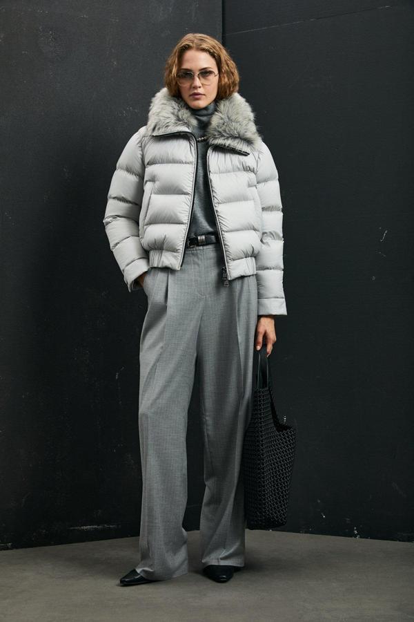 Lufian Kapitoneli Relaxed Tüylü Yaka Fit Bayan Mont 122120041 GRİ - Image 1