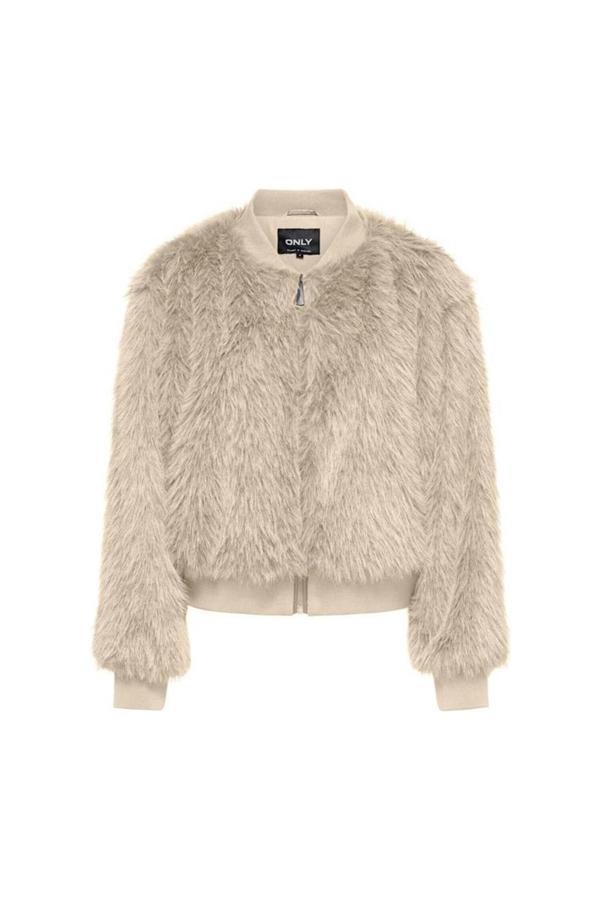 Only Onlmanny Regular Fit Kolej Yaka Yumuşak Tüylü Bayan Mont 15322405 TAŞ - Image 1