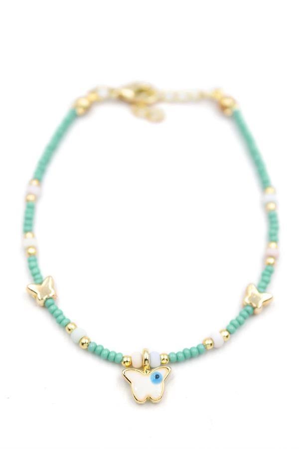 Kelebek Boncuk Bileklik - Açık Yeşil - Image 1