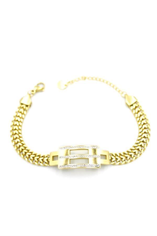 Taşlı Zincir Bileklik - Altın - Image 1