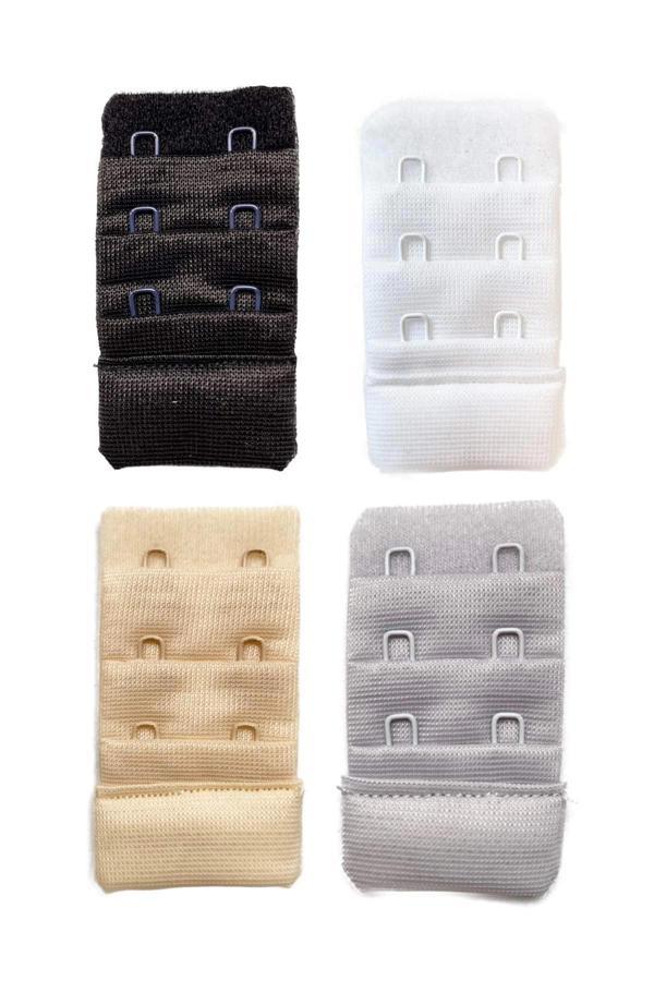 4 Adet Agraf Sütyen Uzatma Kopçası 3 Sıra / 2 Kanca Siyah Beyaz Ten Gri - Image 1