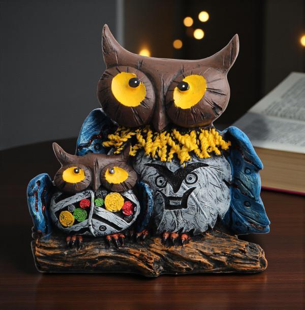 Lüks Canlı Renkli Anne ve Yavru Baykuş Heykeli 15 cm Dekoratif Biblo Ev Ofis Yeni Yıl Hediyesi SH15 - Image 1