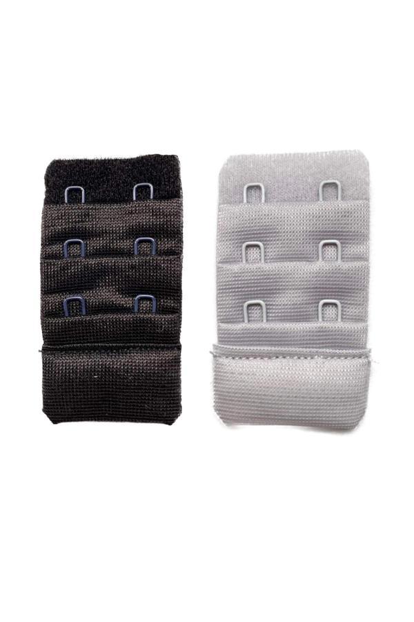 2 Adet Agraf Sütyen Uzatma Kopçası 3 Sıra / 2 Kanca Siyah Gri - Image 1